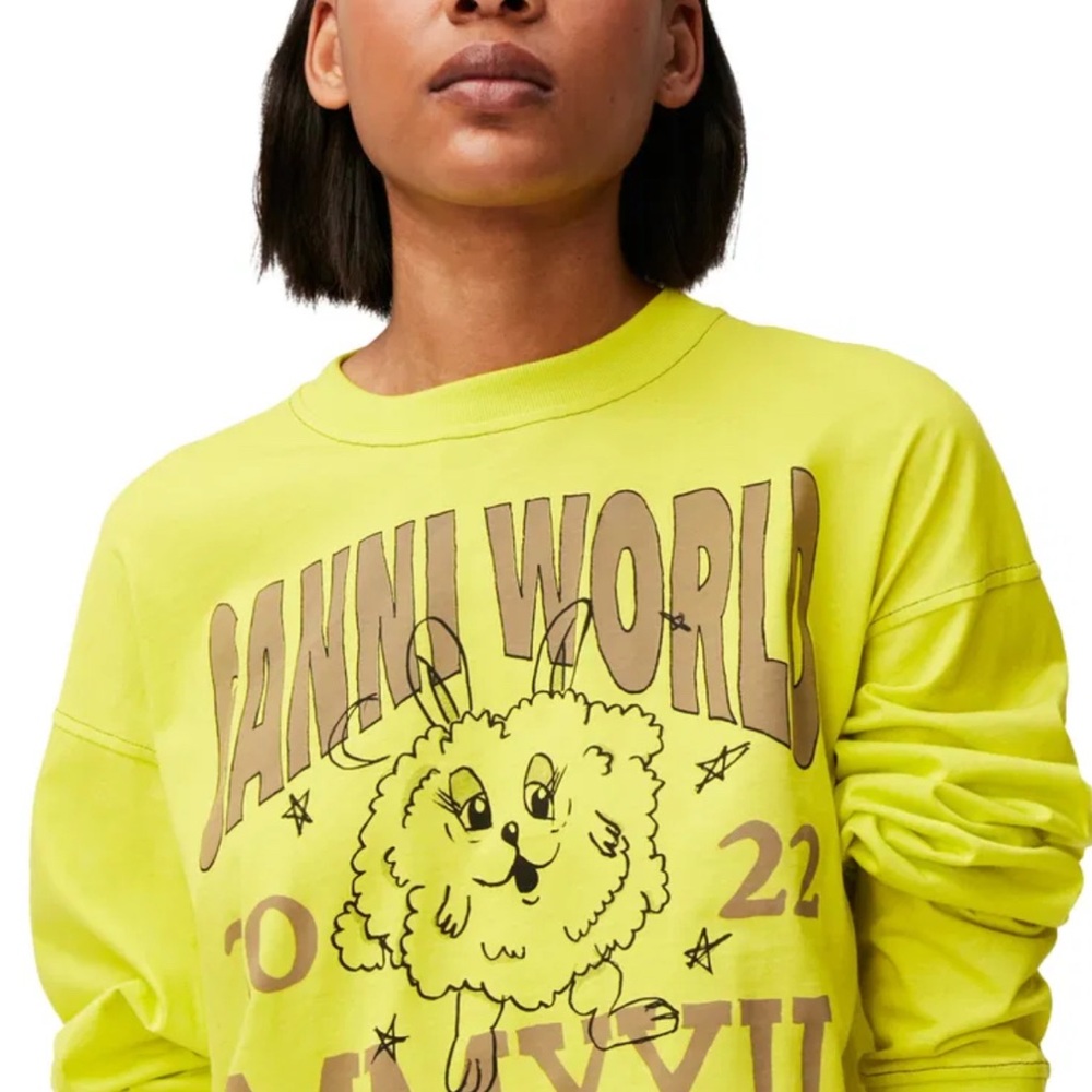 Ganni Neon Yellow Graphic Long Sleeve Tee